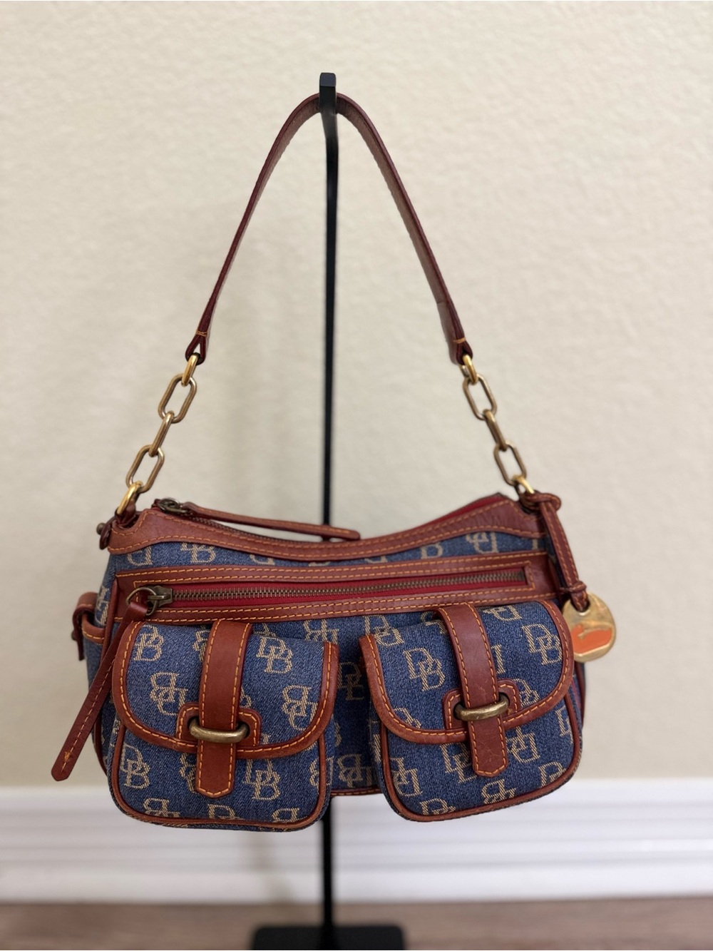 Dooney & Bourke Y2K Denim Monogram Double Pocket Shoulder Bag